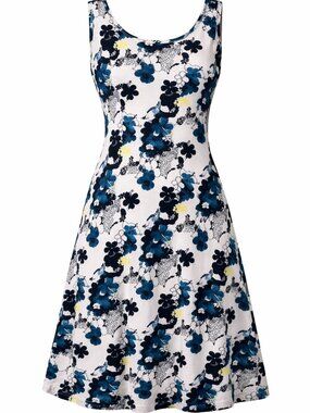 Women's A line Sleeveless Wide Strap High Waist Midi Tank Dress, FLORAL, MEDIUM